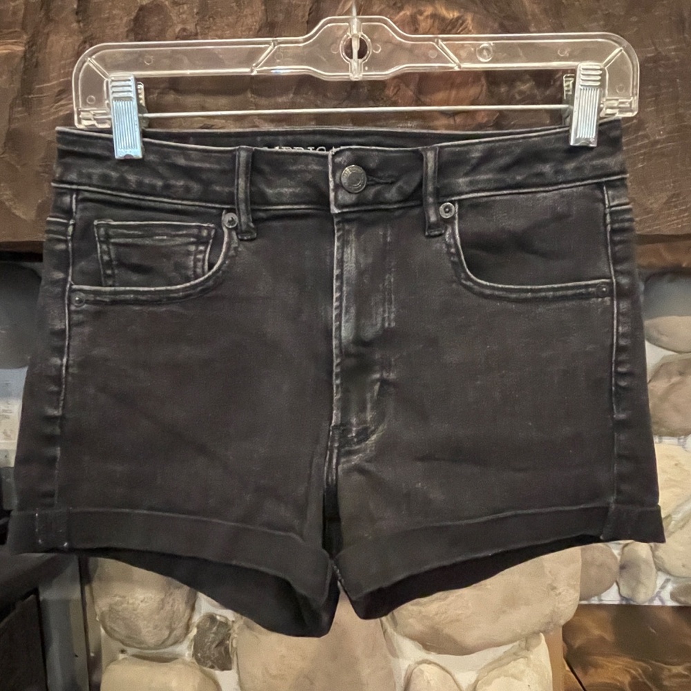 American Eagle Super Stretch Hi-Rise Shortie Shorts Denim Cuffed Size 6